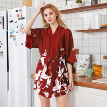 Load image into Gallery viewer, Silk Crane Pajama Girl Summer Mid Sleeve Bride Morning Robe Big Yard Home Robe Bathrobe color56