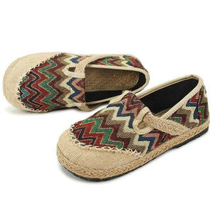 Vintage Pattern Colorful Stripe Flax National Wind Retro Slip On Flat Shoes