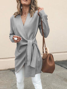 Casual Solid Color V-Neck Long Sleeves Outwear