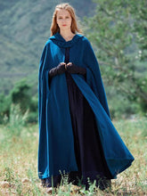 Load image into Gallery viewer, Blue Hooded Cloak Trench Cape Outwear