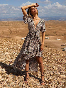 Asymmetric V-neck Bandage Maxi Dress