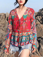 Load image into Gallery viewer, Floral Loose Long Sleeves Lace Up Blouses Shirt Bohemian Tops