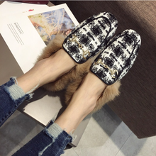 Load image into Gallery viewer, Faux Fur Gingham Winter Shoes