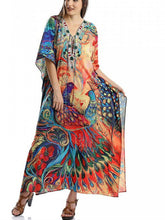 Load image into Gallery viewer, Peacock Orientation Print Beach Dress Holiday Long Dress Bikini Blouse