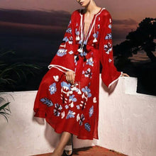 Load image into Gallery viewer, Bohemian Retro Sexy Print V-Neck Long-Sleeved Beach Long Dress