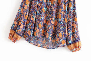 Spring New Bohemian Vintage Lace Print Cutout Long Sleeve Shirt Top
