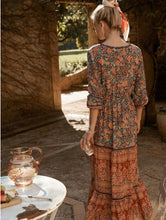 Load image into Gallery viewer, Boho Gypsy Floral Print Long Sleeve High Waist Maxi Dress