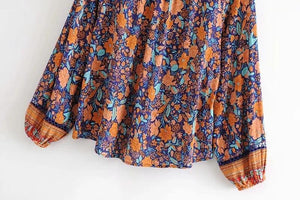 Spring New Bohemian Vintage Lace Print Cutout Long Sleeve Shirt Top
