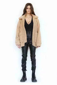 Loose Padded Warm Lamb Lamb Leisure Lapel Double Pocket Coat