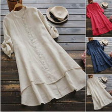 Load image into Gallery viewer, Summer Women&#39;s Solid Button Cotton Linen Long Sleeve Long Shirt Dress