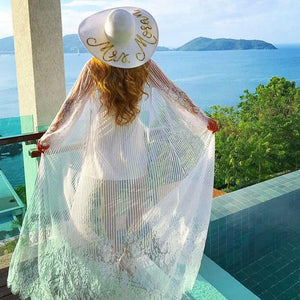 Solid Color Cover up Swimwear Smock Lace Chiffon Bikini Beach Sunscreen Shirt Embroidered Holiday Cardigan