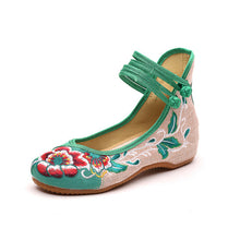 Load image into Gallery viewer, Ethnic style vintage disc buckle embroidered cloth shoes spring and autumn flax round toe women&#39;s single shoes