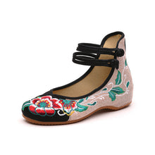 Load image into Gallery viewer, Ethnic style vintage disc buckle embroidered cloth shoes spring and autumn flax round toe women&#39;s single shoes