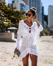 Load image into Gallery viewer, Flared Sleeves Hollow Crochet Swimwear Cover-ups Mini Dress