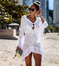 Load image into Gallery viewer, Flared Sleeves Hollow Crochet Swimwear Cover-ups Mini Dress