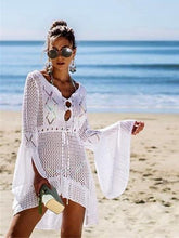 Load image into Gallery viewer, Flared Sleeves Hollow Crochet Swimwear Cover-ups Mini Dress