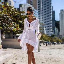 Load image into Gallery viewer, Flared Sleeves Hollow Crochet Swimwear Cover-ups Mini Dress