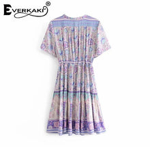 Load image into Gallery viewer, Bohemian print high waist lace up dress