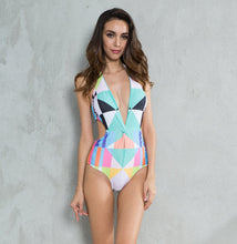 Load image into Gallery viewer, New Contrast Color Geometric Print One-piece Swimsuit