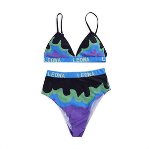 New Female Split Swimsuit High Waist Sexy Printed Letter Bikini