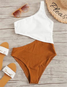 Colorblock Stitching Sexy Strapless One Piece Swimsuit