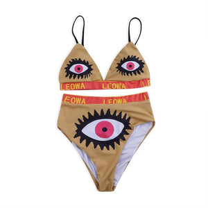 New Split Swimsuit High Waist Feminine Print Eye Bikini