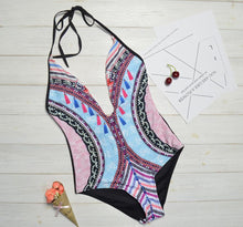 Load image into Gallery viewer, New Printed Color-blocking Geometric One-piece Swimsuit