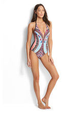 Load image into Gallery viewer, New Printed Color-blocking Geometric One-piece Swimsuit