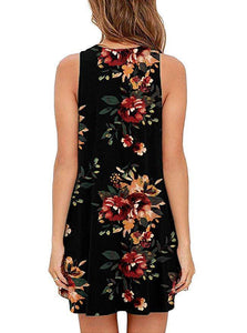 Spring / Summer Sleeveless Pullover Element Printed Pocket Swing Vest Dress-1