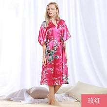 Load image into Gallery viewer, Peacock Nightgown Bathrobe Sexy Cardigan Silk Pajamas Women&#39;s Summer Home Wear 2