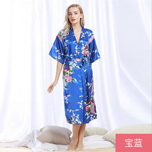Load image into Gallery viewer, Peacock Nightgown Bathrobe Sexy Cardigan Silk Pajamas Women&#39;s Summer Home Wear 1