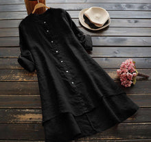 Load image into Gallery viewer, Summer Women&#39;s Solid Button Cotton Linen Long Sleeve Long Shirt Dress