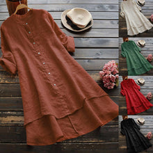 Load image into Gallery viewer, Summer Women&#39;s Solid Button Cotton Linen Long Sleeve Long Shirt Dress