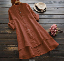 Load image into Gallery viewer, Summer Women&#39;s Solid Button Cotton Linen Long Sleeve Long Shirt Dress