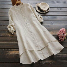 Load image into Gallery viewer, Summer Women&#39;s Solid Button Cotton Linen Long Sleeve Long Shirt Dress