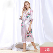 Load image into Gallery viewer, Peacock Nightgown Bathrobe Sexy Cardigan Silk Pajamas Women&#39;s Summer Home Wear 3