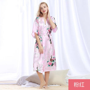 Peacock Nightgown Bathrobe Sexy Cardigan Silk Pajamas Women's Summer Home Wear 2