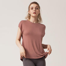 Load image into Gallery viewer, Split beautiful back yoga clothes women&#39;s loose quick-drying running short-sleeved blouse women&#39;s fitness blouse