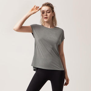 Split beautiful back yoga clothes women's loose quick-drying running short-sleeved blouse women's fitness blouse