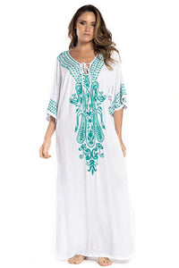 Cotton Embroidered Robe Style Beach Sun Protection Shirt Beach Vacation Bikini Cover Shirt -7 Colors