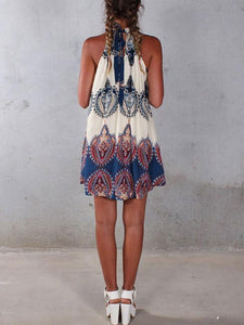 Pretty Fashion Floral-Print Chiffon Sleeveless Lace-up Cross Neck Mini Dress