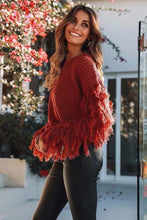 Load image into Gallery viewer, Solid Color Round Neck Long Sleeve Tassel Sweater