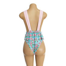 Load image into Gallery viewer, Ruffled Print V-neck Bow Ins Style One Piece Swimsuit
