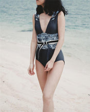 Load image into Gallery viewer, Retro Print New High Slit One-piece Swimsuit
