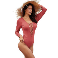 Load image into Gallery viewer, One-piece Swimsuit Female Long-sleeved Cross Hollow Backless Triangle Swimsuit