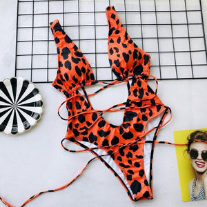 Leopard Openwork Strap One-piece Swimsuit One-piece Bikini