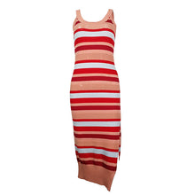 Load image into Gallery viewer, Summer Knit Maxi Dress Women&#39;s Sleeveless Cutout Open Back Slit Striped Commuter Dress