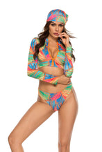 Load image into Gallery viewer, Conservative Printed Bikini Women&#39;s Split Long Sleeve Swimsuit 3-piece Tankini Set 56