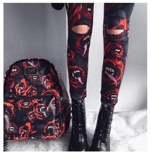 Load image into Gallery viewer, Women's Dark Gothic Rose Print Knee Cutout Leggings Pants