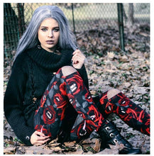 Load image into Gallery viewer, Women's Dark Gothic Rose Print Knee Cutout Leggings Pants